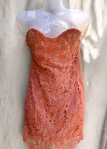 Stunning Coral Lace Strapless Dress