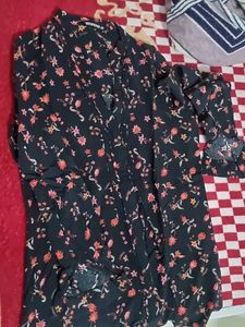 Black Flower Printed Shirt Girl