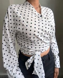 Polka Dot Tie-Front Blouse