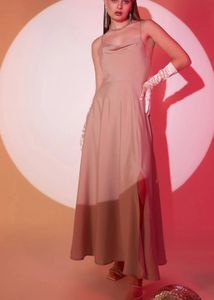 Elegant Pink Cowl Neck Slit Maxi Dress