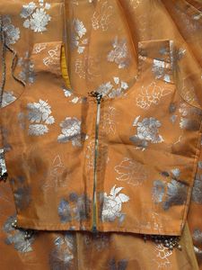 Orange Silk Lehanga Skirt with Floral Print