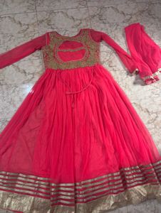 Gorgeous Pink Anarkali Gown with Golden Work