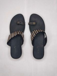 Black Stylish Flats with Golden Design