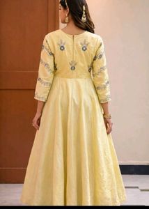 handwork Yellow &amp; Grey Embroidered Gown
