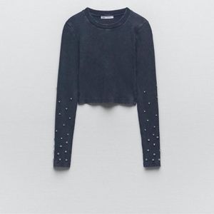Brand New L Edition Rhinestone Cotton Crop Top