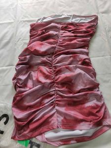 Strapless Ruched Tie-Dye Mini Dress