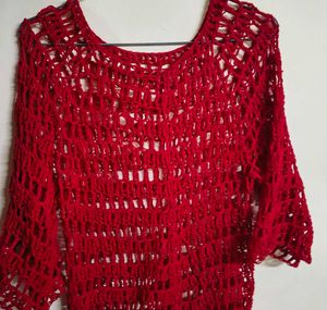 Red Crochet Knit Top