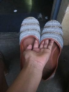 Beaded Blue &amp; Brown Flats