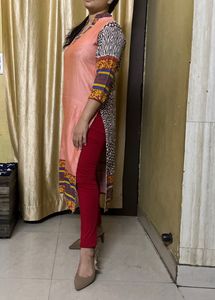 I Have stitched This Kurta In My Boutique. The Fabric Is Pure Cotton With Pure Cotton Lining Also. Print fabric at the back of the kurta perfect for office and summer ready .