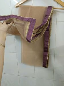 Elegant Beige Dupatta with Purple Border