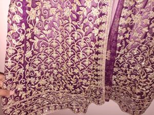Elegant Purple Embroidered Dress Ethnic Net Jacket