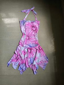 Bright Pink Floral Halter Dress