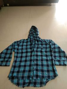 Blue Plaid Hoodie Shirt