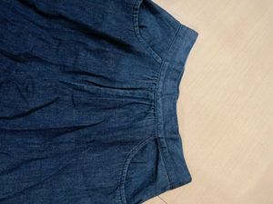 Denim Midi Skirt with Ruffle Hem