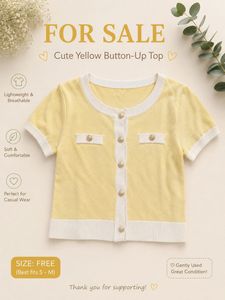 Cute Yellow Button-Up Knit Top