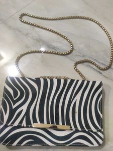 Zebra Print Clutch Bag with Gold Chain