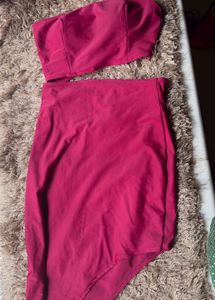 Maroon Co-ord Set - Strapless Top &amp; Skirt