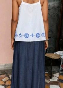 Pageone Premium Denim Maxi Skirt with White