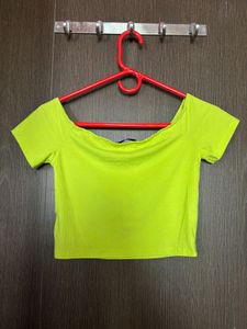 Neon Off-Shoulder Ribbed Crop Top