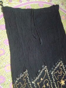 Boho Black Embroidered Maxi Skirt