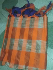 Orange Checked Saree