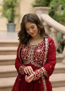 Stunning Red Embroidered Ethnic Gown