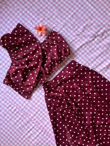Polka Dot Off-Shoulder Crop Top &amp; Skirt Set