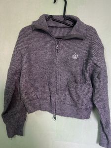 Gray Zip-Up Knit Sweater