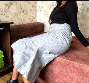 Stylish Grey Fishtail Midi Skirt
