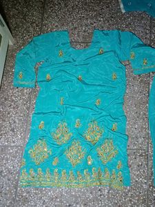 cyan silk salwar kameez set with dupatta