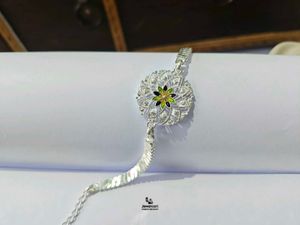 Elegant Pure Silver Rakhi with Enamel