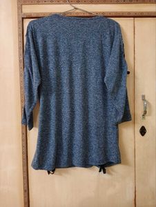 Women’s Blue Grey Lace-Up Top | Size M |
