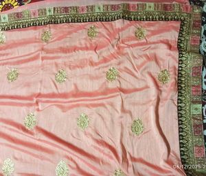 Elegant Peach Saree with Gold Embroidery