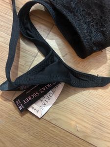 Black Feather Trimmed Bra &amp; Thong Set