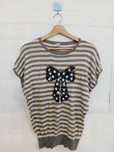 Striped Top with Bow Detail