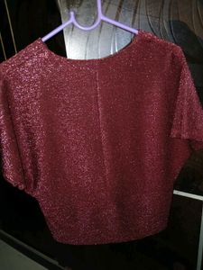 Metallic Maroon Shimmer V-Neck Top