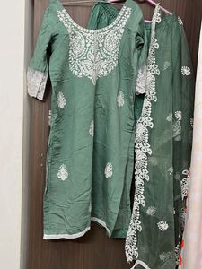 Green Chikankari Kurta Set with Dupatta