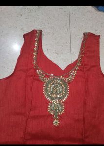 Embroidered Red Kurta with Green Salwar