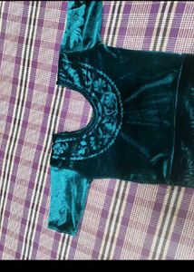 Teal Velvet Embroidered Blouse