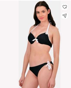 Black Halter Bikini Top with White Trim