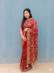 stunning pearl work saree