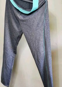 Active Grey Leggings with Aqua Trim