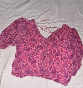 Pink Floral Tie-Up Top | Full Sleeves