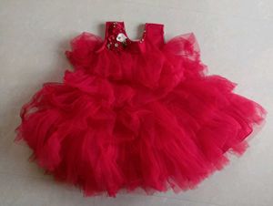 girls Red Ruffled frock