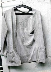 Grey Open Front Cardigan Jacket