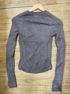 Grey Ribbed Long Sleeve Top