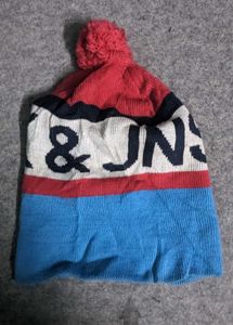 Colorblock Knit Beanie with Pom Po