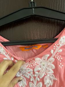 Peach Embroidered Kurta Top