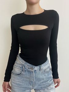 Black Long Sleeve Cut-Out Top