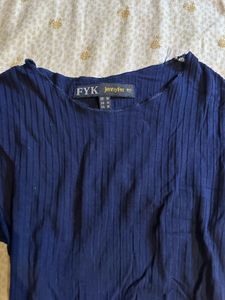 Navy Ribbed Tie-Front Crop Top